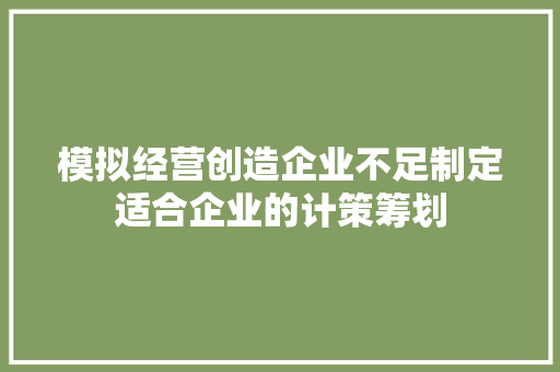 模拟经营创造企业不足制定适合企业的计策筹划 软件技术