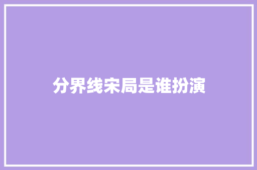 分界线宋局是谁扮演 人工智能