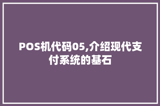 POS机代码05,介绍现代支付系统的基石 软件技术
