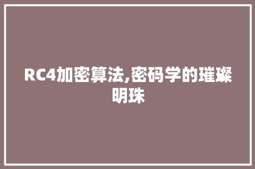 RC4加密算法,密码学的璀璨明珠 AI场景