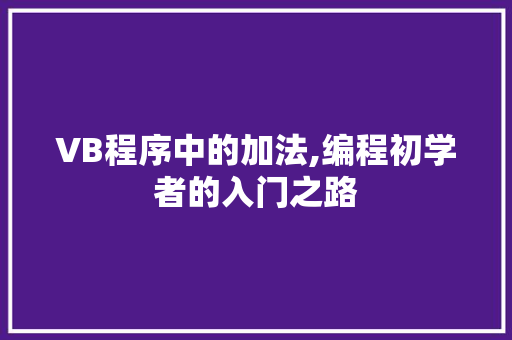 VB程序中的加法,编程初学者的入门之路 AI场景