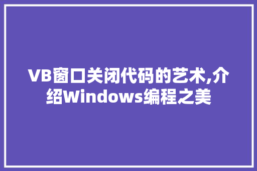VB窗口关闭代码的艺术,介绍Windows编程之美 人工智能