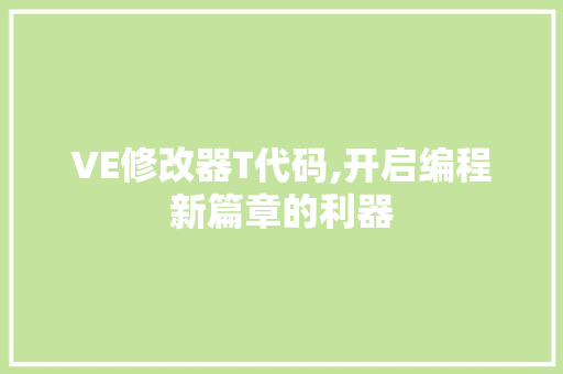 VE修改器T代码,开启编程新篇章的利器 软件技术
