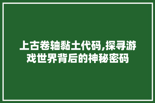 上古卷轴黏土代码,探寻游戏世界背后的神秘密码 AI场景