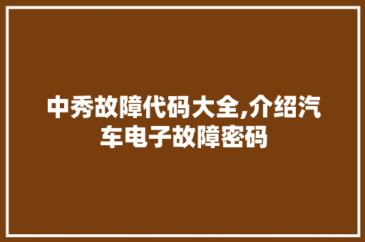 中秀故障代码大全,介绍汽车电子故障密码 AI场景