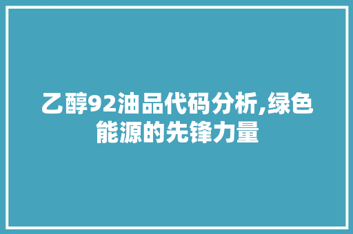 乙醇92油品代码分析,绿色能源的先锋力量 人工智能
