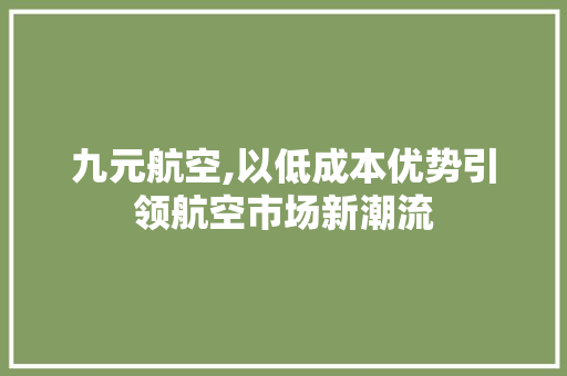 九元航空,以低成本优势引领航空市场新潮流 软件技术