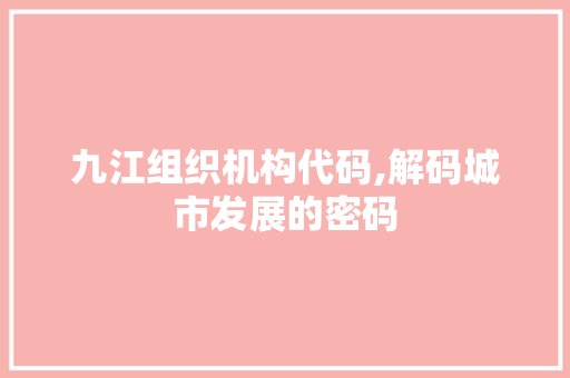 九江组织机构代码,解码城市发展的密码 人工智能
