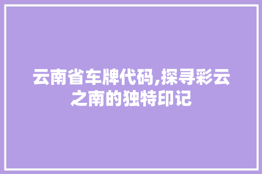 云南省车牌代码,探寻彩云之南的独特印记 软件技术