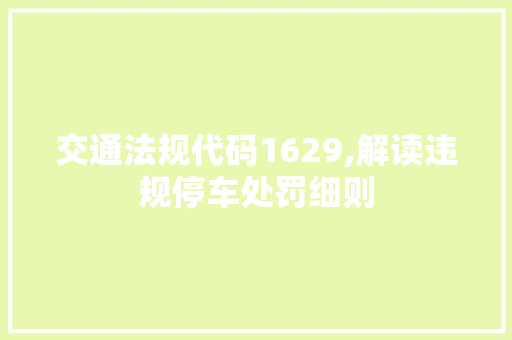交通法规代码1629,解读违规停车处罚细则 智能科技