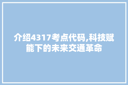 介绍4317考点代码,科技赋能下的未来交通革命 智能科技