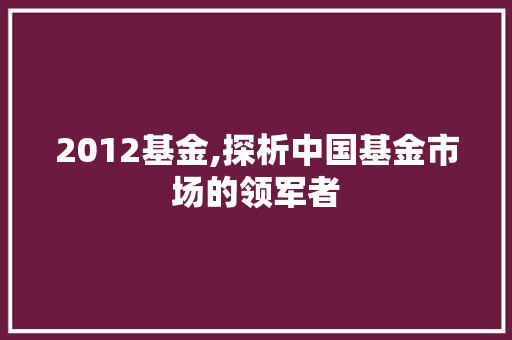 2012基金,探析中国基金市场的领军者 人工智能