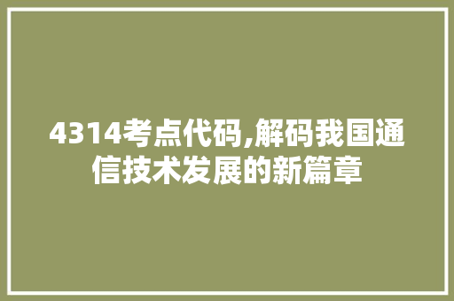 4314考点代码,解码我国通信技术发展的新篇章 AI场景