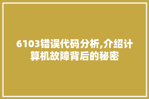 6103错误代码分析,介绍计算机故障背后的秘密 人工智能