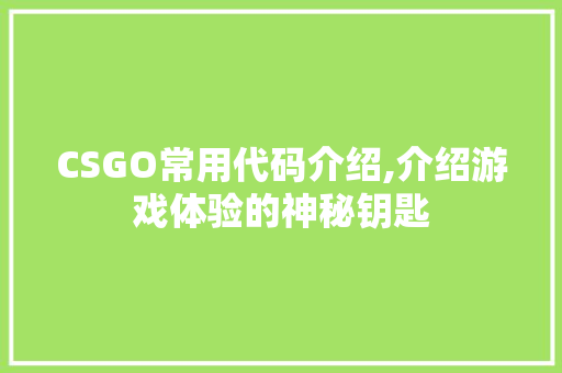 CSGO常用代码介绍,介绍游戏体验的神秘钥匙 人工智能