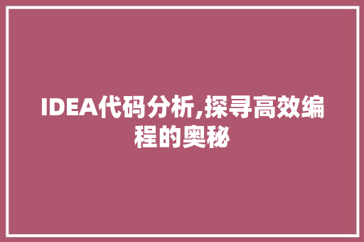 IDEA代码分析,探寻高效编程的奥秘 人工智能