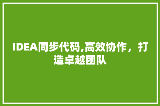 IDEA同步代码,高效协作，打造卓越团队 软件技术