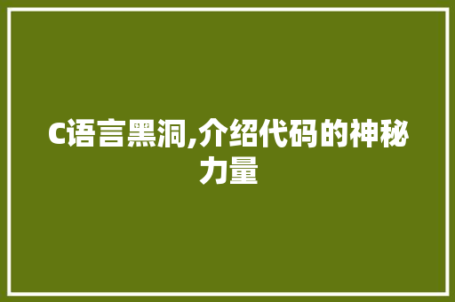 C语言黑洞,介绍代码的神秘力量 软件技术