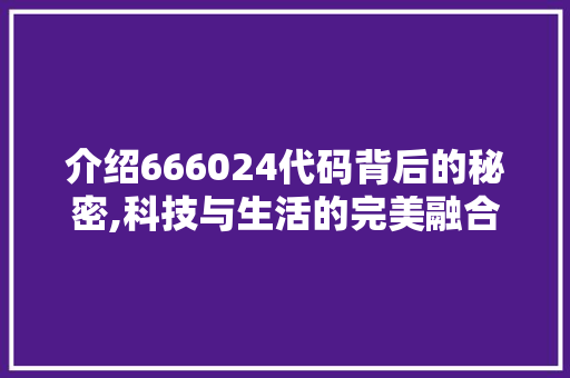 介绍666024代码背后的秘密,科技与生活的完美融合 智能科技