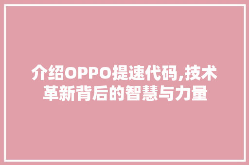 介绍OPPO提速代码,技术革新背后的智慧与力量 软件技术