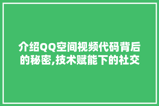 介绍QQ空间视频代码背后的秘密,技术赋能下的社交创新 软件技术