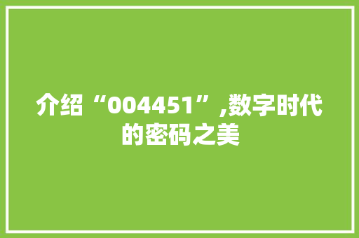 介绍“004451”,数字时代的密码之美 智能科技