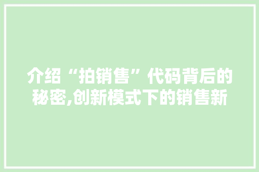 介绍“拍销售”代码背后的秘密,创新模式下的销售新趋势 人工智能