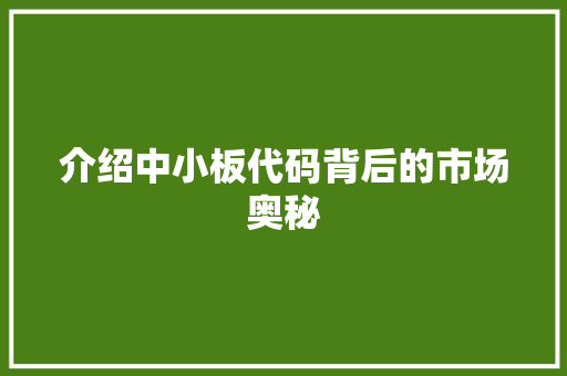 介绍中小板代码背后的市场奥秘 人工智能