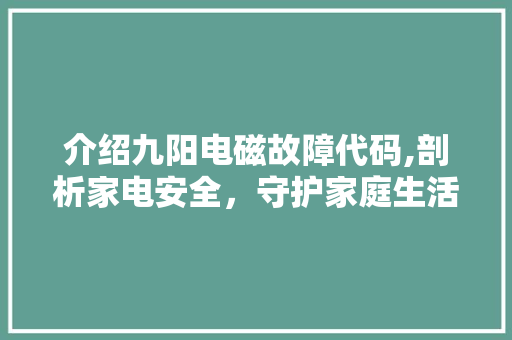 介绍九阳电磁故障代码,剖析家电安全，守护家庭生活 软件技术