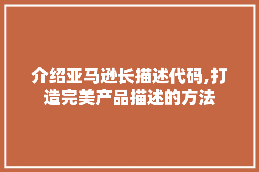 介绍亚马逊长描述代码,打造完美产品描述的方法 人工智能
