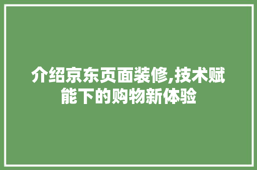 介绍京东页面装修,技术赋能下的购物新体验 人工智能