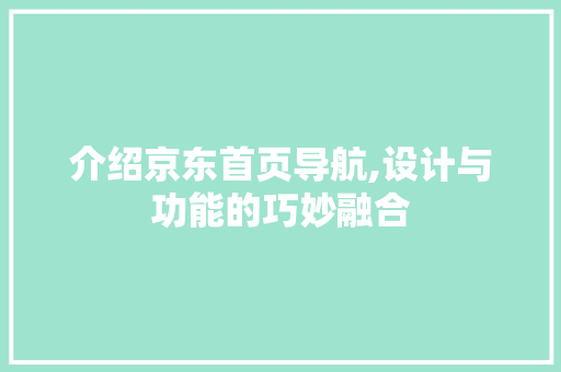 介绍京东首页导航,设计与功能的巧妙融合 软件技术
