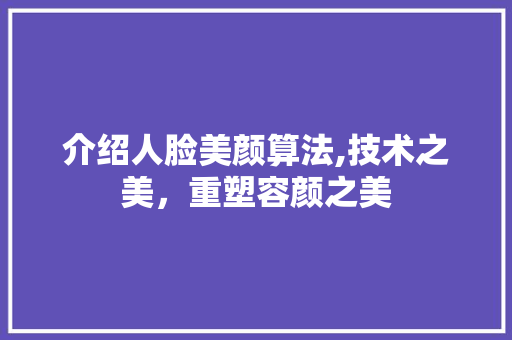 介绍人脸美颜算法,技术之美，重塑容颜之美 AI场景
