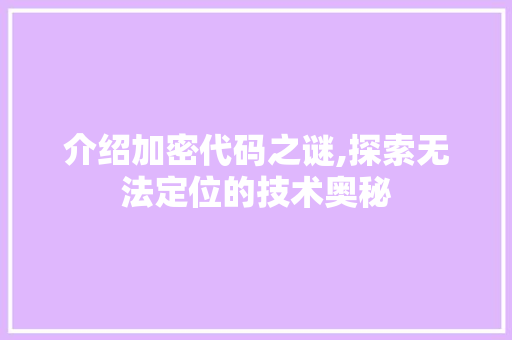 介绍加密代码之谜,探索无法定位的技术奥秘 人工智能