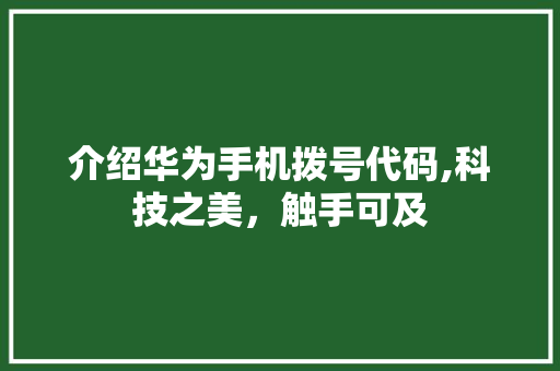 介绍华为手机拨号代码,科技之美，触手可及 智能科技