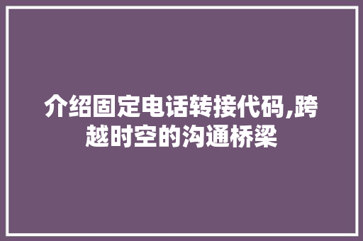 介绍固定电话转接代码,跨越时空的沟通桥梁 人工智能