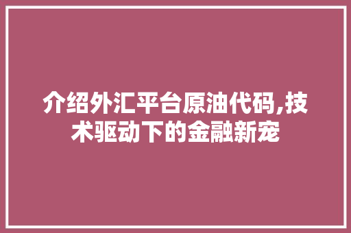 介绍外汇平台原油代码,技术驱动下的金融新宠 软件技术
