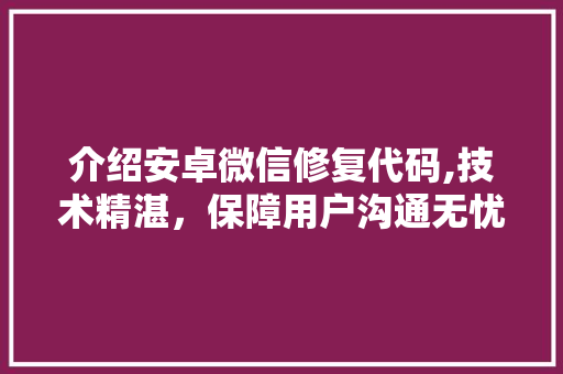 介绍安卓微信修复代码,技术精湛，保障用户沟通无忧 人工智能