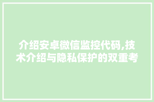 介绍安卓微信监控代码,技术介绍与隐私保护的双重考量 软件技术