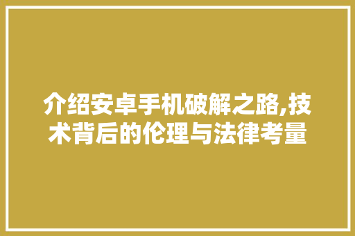 介绍安卓手机破解之路,技术背后的伦理与法律考量 软件技术