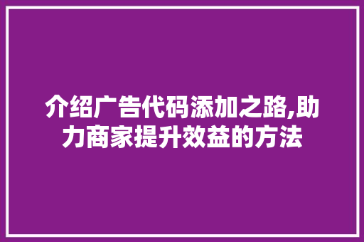 介绍广告代码添加之路,助力商家提升效益的方法 智能科技