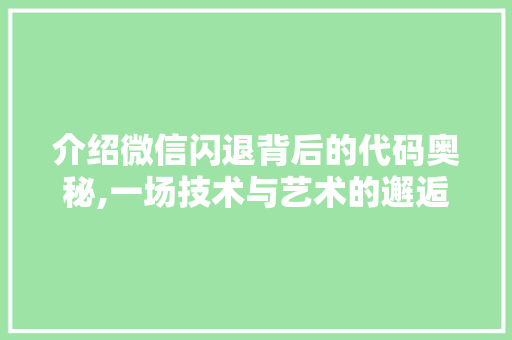 介绍微信闪退背后的代码奥秘,一场技术与艺术的邂逅 人工智能