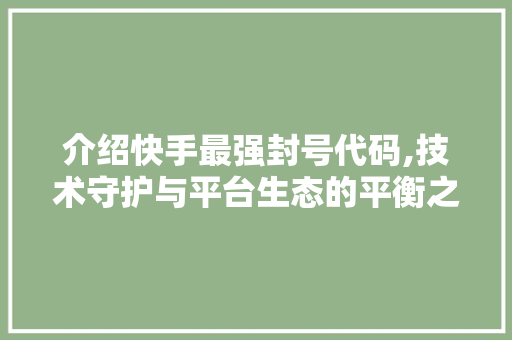 介绍快手最强封号代码,技术守护与平台生态的平衡之路 人工智能