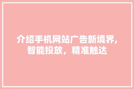 介绍手机网站广告新境界,智能投放，精准触达 软件技术