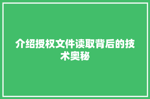 介绍授权文件读取背后的技术奥秘 AI场景