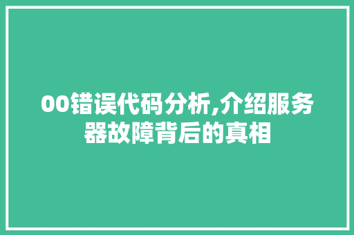 00错误代码分析,介绍服务器故障背后的真相 智能科技