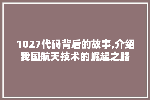 1027代码背后的故事,介绍我国航天技术的崛起之路 AI场景
