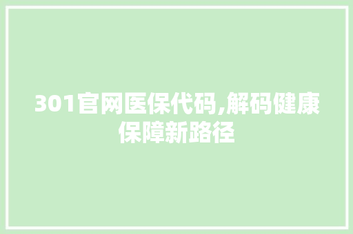 301官网医保代码,解码健康保障新路径