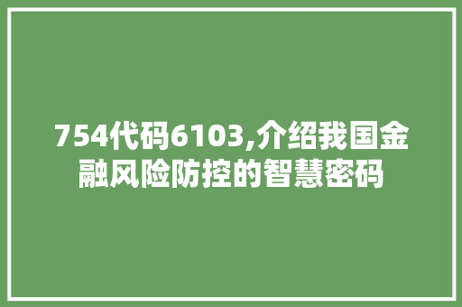 754代码6103,介绍我国金融风险防控的智慧密码 AI场景