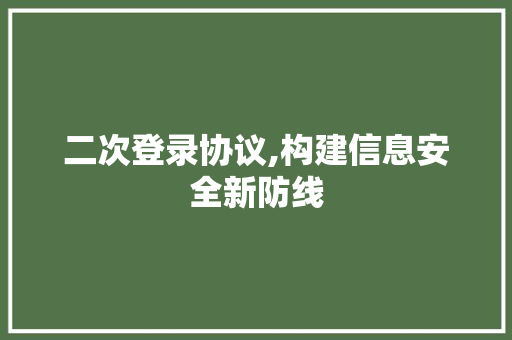 二次登录协议,构建信息安全新防线 软件技术